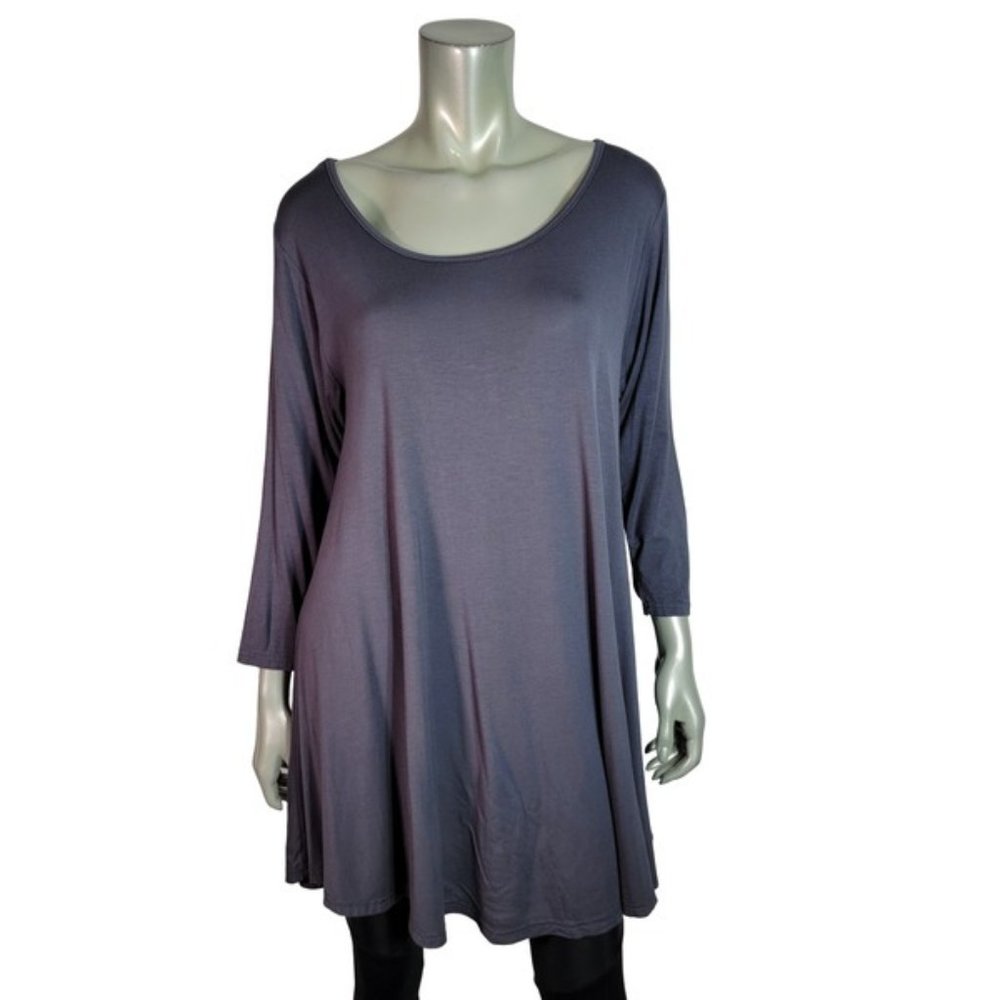 Larace‎ Swing Top Plus Size 2X Oversized 3/4 Sleeve Pullover Casual Stretch Gray